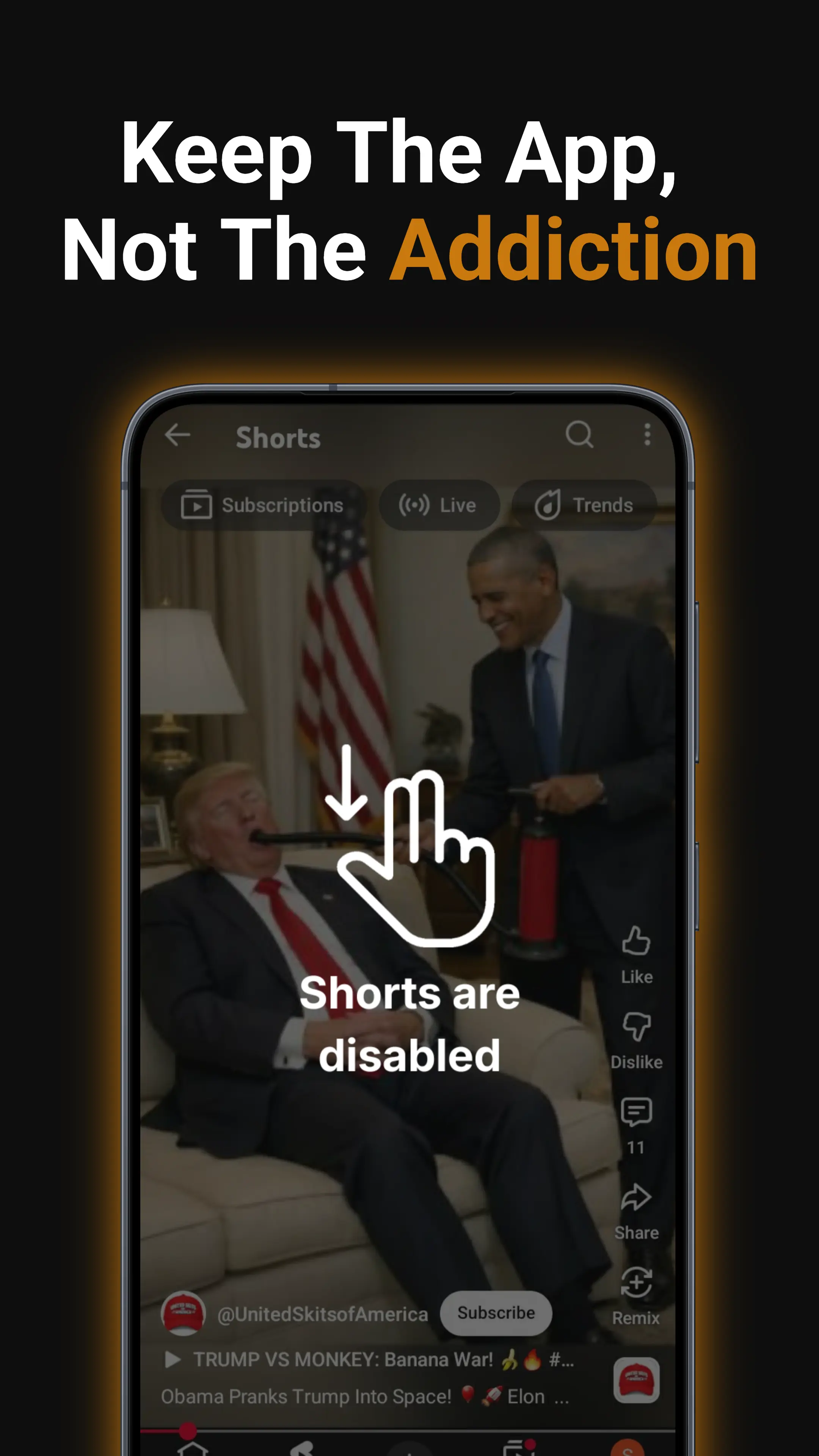 ScrollFree blocking YouTube Shorts and Instagram Reels feeds in one tap